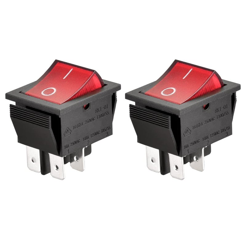 Heschen Rocker Switch ON-Off DPST 4 Terminals Red Light 16A 250VAC 2Pack - Image 1